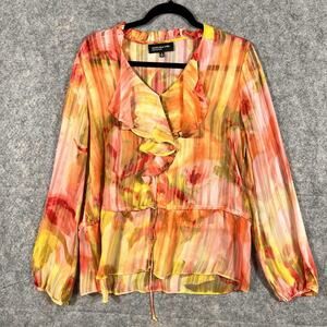JONES NEW YORK Blouse Womens Size 10 Top Floral Long Sleeve Sport Sheer
